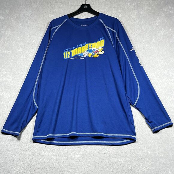 Run Disney 2012 Active Top Mens 2XL Blue 1/2 Marathon Donald Duck Long Sleeve - Picture 1 of 13